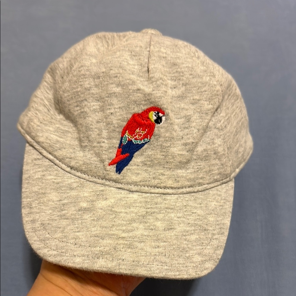 Janie & Jack Gray Cap with Red Parrot Embroidery
